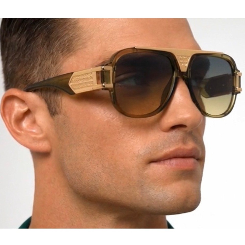 Mens Fashion Designer‎ Sunglasses Olive Green Gold Frame Gradient Lens Eyewear